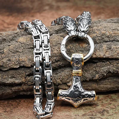 25 Inch Mens 3D Gold Heavy Stainless Steel Thors Hammer Pendant Necklace Chain • $15.99