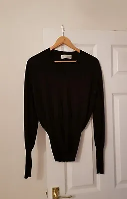 Edina Ronay Women's Black V Neck Pure New Wool Sweater Jumper Pullover - Size XL • £8.99