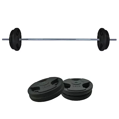 43kg Rubber Coated Ez Grip Cast Iron Weight Plate + 180cm Barbell Bar Weight Set • $180.04