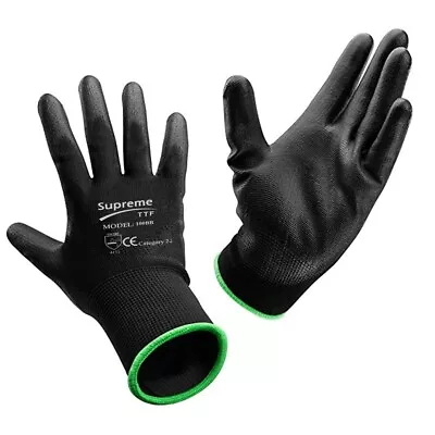 Black Nylon Pu Coated Safety Work Gloves Gardening Builders Mechanic Grip • £120
