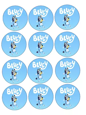 Set Of 12 Blue Dog Cartoon Edible Paper Cupcake Cookie Toppers PRE CUT • $5