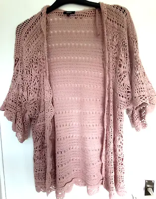 PAPAYA Matalan Womens Dusky Pink Crochet Cardigan Beach Cover Up Shrug Top Small • £6
