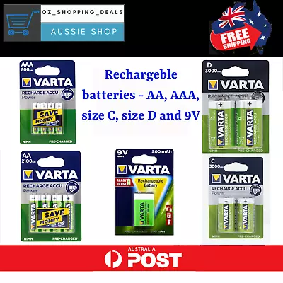 New Varta Rechargeble Batteries AA AAA 9V C & D | FAST & FREE POSTAGE • $46.93