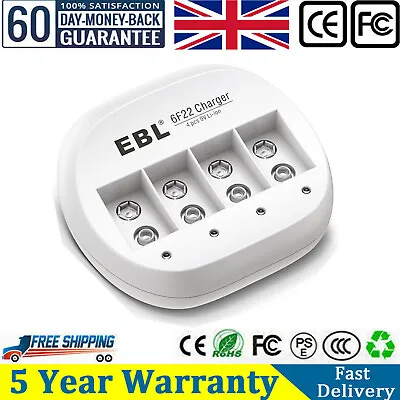 NEW 4-Slot 9V Rechargeable Battery Charger For 9 Volt NIMH Lithium Batteries UK • £13.19