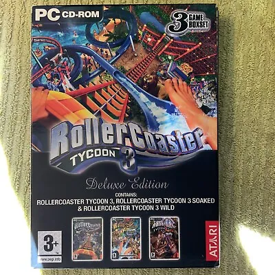 ROLLERCOASTER TYCOON 3 DELUXE EDITION Pc Boxed Base Game + Add-ons WILD & SOAKED • $21.25