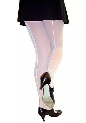 Vintage Mary Quant Seamed Lacy Net Patterned Tights One Size White • £6.99