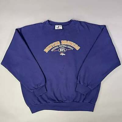 Vintage Denver Broncos Sweatshirt Adult L Blue Crewneck Pullover Logo Athletic • $19.70