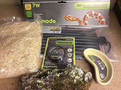 £44 • Buy Snake Hatchling Starter Kit Heatmat/hide/aspen/cork Hide/thermometer Vivarium