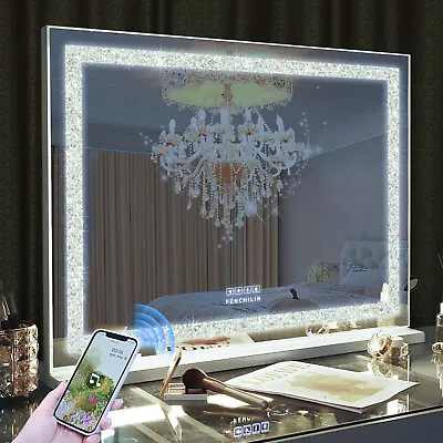 FENCHILIN Crystal Hollywood Vanity Mirror With Light Bluetooth LED Makeup Mirror • $197.99