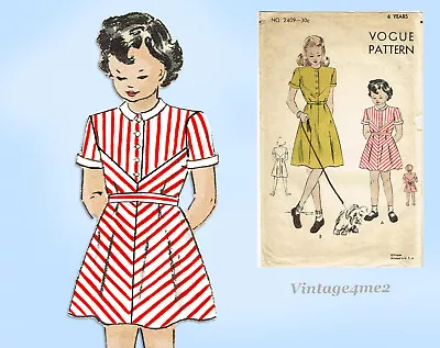 Vogue 2409: 1940s Sweet Post WWII Toddler Girls Dress Sz6 Vintage Sewing Pattern • $24.95