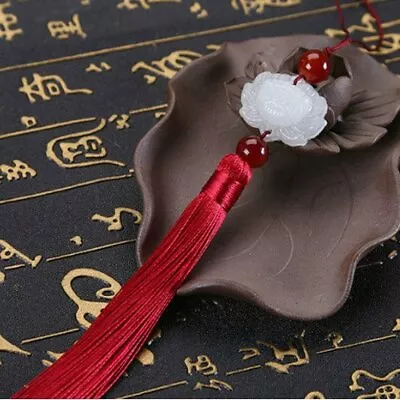 5pcs White Jade Lotus Dark Red Tassels Garments Decorative Pendant Tassels LS41 • $12.99