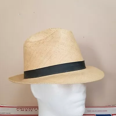 Vintage 50s 60s Stetson Panama Straw Fedora Hat Black Band Detroit Size 7 1/8 • $200