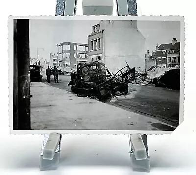 WW2 Photo France Bombed Buildings Truck On Street Soldiers • $32.25