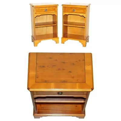 Pair Of Vintage Burr Yew Wood Lamp Side End Wine Tables Open Bookcases • £1350