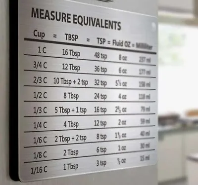 Steel Cooking Measuring Equivalent Chart Refrigerator Magnet 4.25  NEW • $6.50