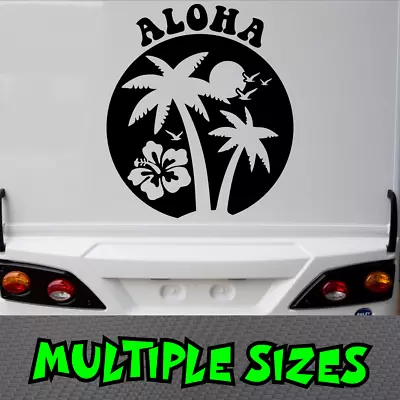 Aloha Sticker Car Decal Palm Tree Beach Caravan Sunset Van Summer Hibiscus Surf • $59.90