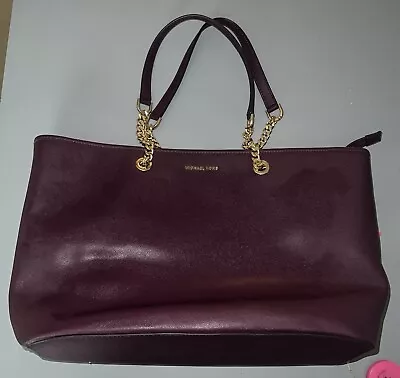 Michael Kors Jet Set Travel Large Chain Mk Signature Logo Tote Handbag In Purple • $43.60