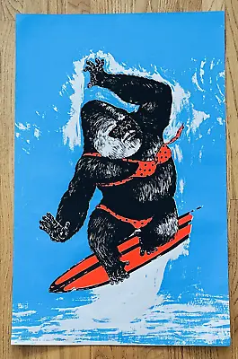 1970s SURFING GORILLA BIKINI POSTER ORIGINAL VINTAGE King Kong Blacklight Ape  • $59.99