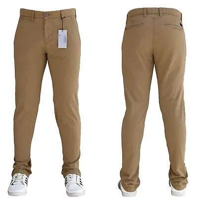 Mens Chino Trousers Slim Fit Stretch Casual Jeans Skinny Leg Cotton Pants Size • £10.99