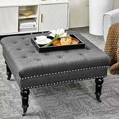 Redlife Ottoman Tufted Coffee Table W/ Casters Wheels For Living Room Dark Grey • $87.49