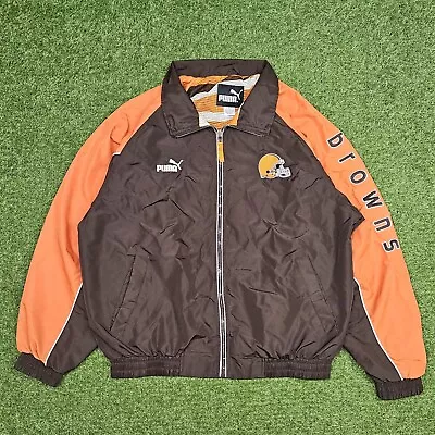 Vintage 90' Large Puma Apparel NFL Cleveland Browns Full Zip Embroidered Jacket • $30