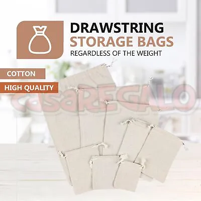 10-100Pcs 10 Sizes Drawstring Storage Bags Calico Bags Linen Tote Gift Bag Bulk • $9.59