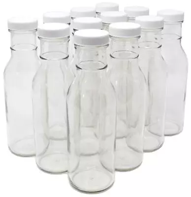 Clear Glass Beverage/Sauce Bottles 12 Oz White Caps - Case Of 12 • $33.52