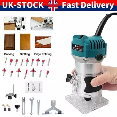 1200W Electric Hand Trimmer Tool 1/4  Woodworking Laminate With 15pc Router Bit • £28.99