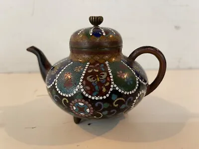 Antique Likely Japanese Cloisonné Miniature Teapot With Floral Decorations • $225