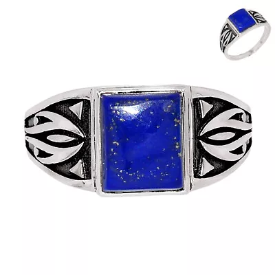 Men's Ring - Natural Lapis Lazuli - Afghanisthan 925 Silver Ring S.11 CR40736 • $18.99