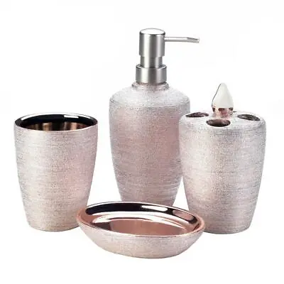 Home Bathroom Decor 4-piece Rose Golden Shimmer Bath Accessory Set Porcelain • £29.86