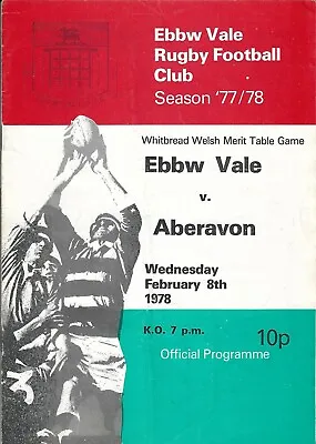 Ebbw Vale v Aberavon 8 Feb 1978 Ebbw Vale RUGBY PROGRAMME • £4.99