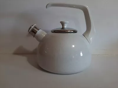 Encore White Enamel Tea Kettle Made In Spain W/ Stainless Lid Vintage/Retro MCM • $35.99