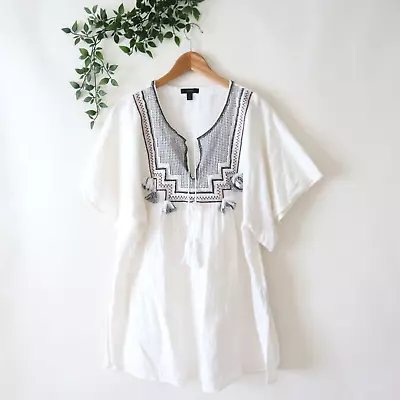 J.Crew Women's White Tassel Tie Beaded Short Sleeve Tunic Top Size Large • $12.99