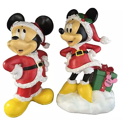 Disney Mickey & Minnie Mouse Christmas Statues Santa Present  11 Inch • $64.99