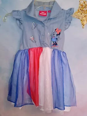 Disney Minnie Mouse Bay Girl Americana Tulle Denim Dress 4T • $10.20