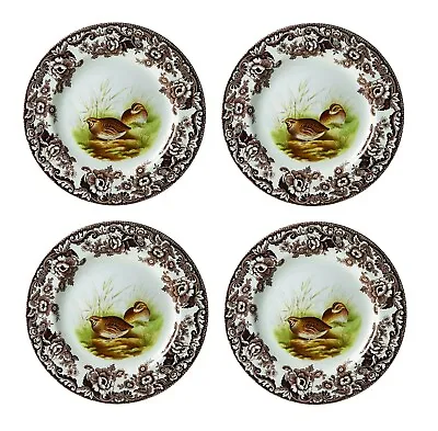 SET Of 4 Spode Woodland Salad Dessert Bird Quail Plates Thanksgiving NEW 20 Cm • $111