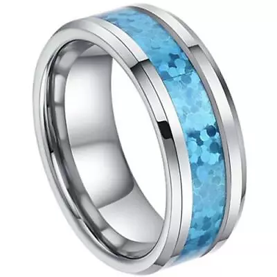 8mm Men's Or Ladies Tungsten Carbide Hawaiian Opal Blue Inlay Wedding Band Ring • $22.46