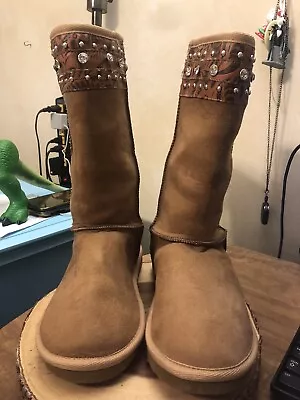 Montana West Suede Tall Faux Fleece Boots/ Belt Embellishments Size 7 • $45