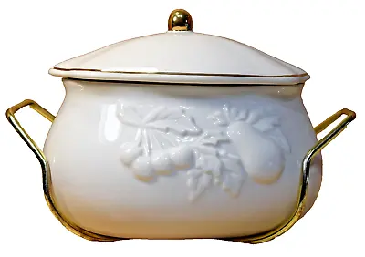 Porcelain Soup Tureen Teleflora With Brass Stand • $19.95