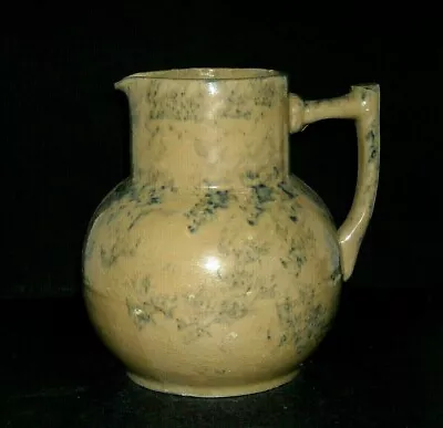 LG Early Blue & White (Off-White) Bulbous Spongeware Pitcher - Stoneware • $265