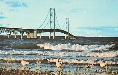 The Mackinac Bridge From Shore - Mackinaw City Michigan MI - Postcard • $1.99