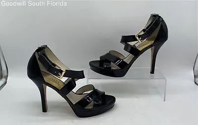 Michael Kors Womens Black Patent Leather Open Toe Stiletto Platform Heels Sz 6M • $19.99