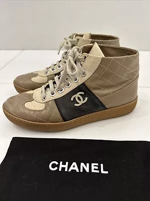 CHANEL Vintage TriColor Diamond Stitched Mid Top Logo Women’s Sneakers 37/6.5 • $275
