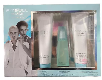 Pitbull Miami Woman 3 PC Gift Set-1.0oz EDP Spray+3.4oz Body Lotion+Shower Gel • $99.99