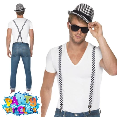 £16.99 • Buy Adult 80's Ska Two Tone Instant Kit Mens Fancy Dress Hat + Braces Black White