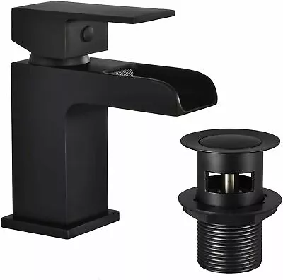£34.95 • Buy Bathroom Modern Waterfall Black Basin Sink Mono Square Mixer Tap Filler Waste