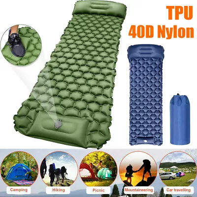 Camping MatLightweight Inflatable Sleeping Pad Bed Air Mattress With Pillow Pad • $28.98