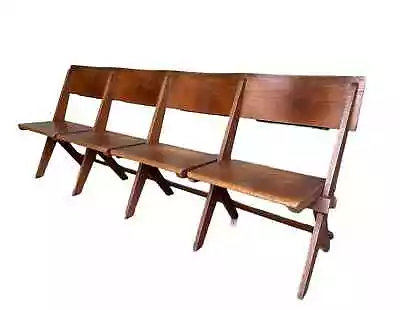 Unique Genuine Antique Solid Oak 4 Seater Folding Church Chairs With Bible Backs • £765