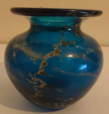 Mdina Glass - Sea And Sand/Blue Summer - Gold Flecked Vase - 8 X 8cm Signed • £14.99